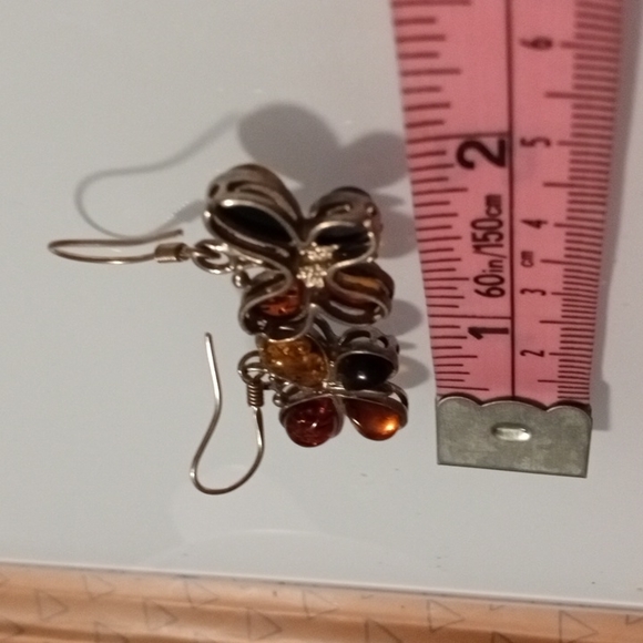 🦋 Genuine Baltic Amber & Sterling Silver Dangle Earrings - Picture 10 of 15